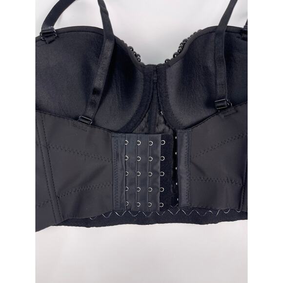 Black Beaded Corset Bustier Crop Top Bralette with Removable Straps | Size S - Picture 5 of 11